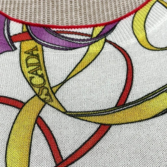 Escada Sport Top Ribbon Print Shirt Knit Open White Colorful Size Small S - Picture 9 of 17